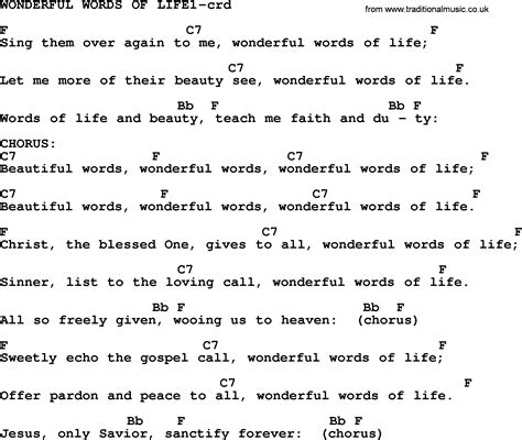 Top 500 Hymn Wonderful Words Of Life1 Lyrics Chords