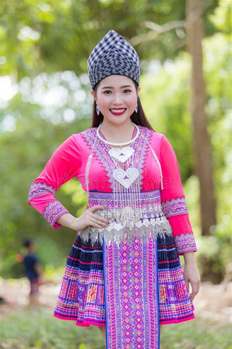 Hmong Girl In Beautiful Dress Colorful And Fashion Mixed Between New And Old Culture Is