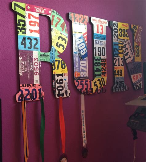 Diy Medal Racks Race Bib Covered Wooden Letters Running Medal