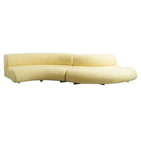 Contemporary Curved Sofa In Linen Beige Velvet For Sale At 1stdibs
