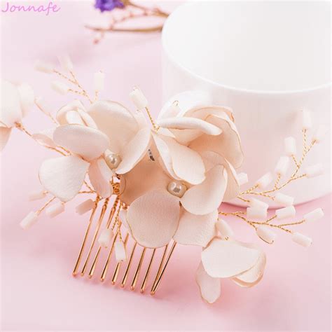 jonnafe handmade fabric flower hair comb for bridal gold color wedding hair ornament accessories