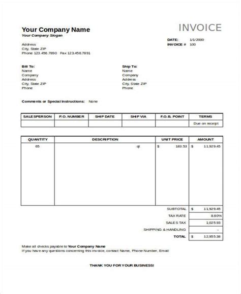 Free Business Invoice Templates Word