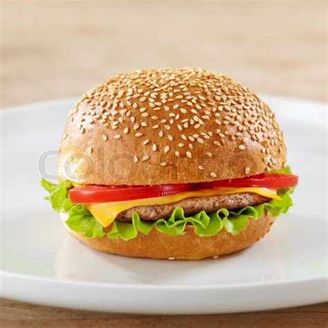 Fresh Hamburger On White Plate Stock Image Colourbox