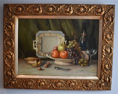 Antiques Atlas Still Life Oil Painting Of Fruit And Wine Bottle