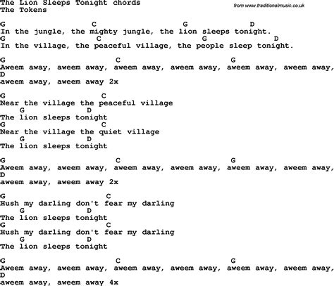 Song Lyrics With Guitar Chords For The Lion Sleeps Tonight Learn
