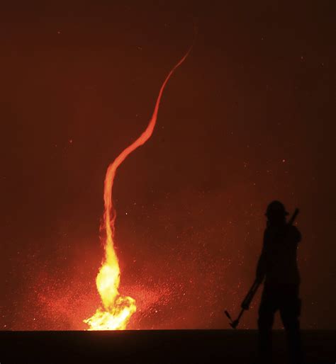 A Fire Whirl Whips Across Dry Brush As The Kincade Fire Spreads