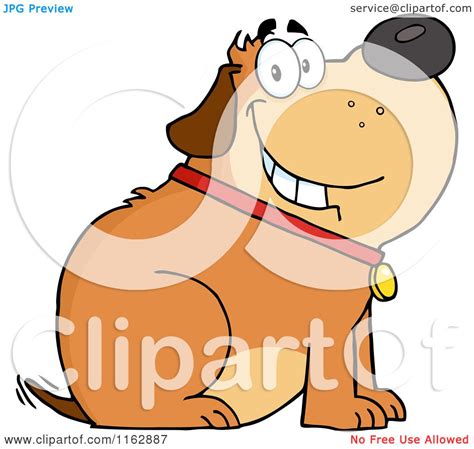 Cartoon Of A Happy Chubby Brown Dog Sitting And Wagging His Tail