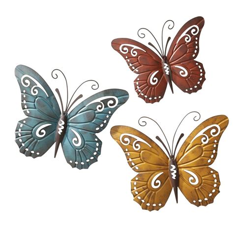 Set Of 3 Colorful 3d Butterfly Metal Nature Wall Art Trio Hang In
