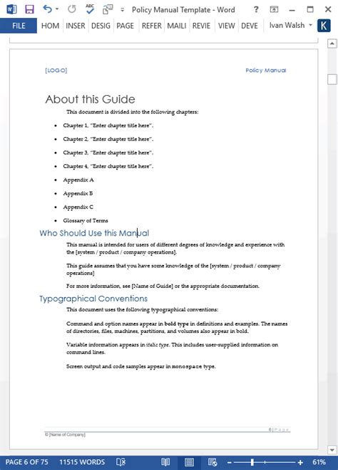 Glossary Template Word 2010 Master Template