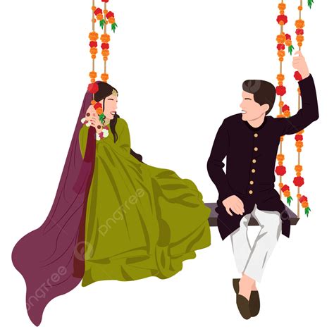 Indian Wedding Clipart Containing Bride And Groom Wearing Green Colour