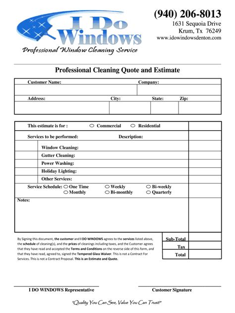 Free Printable Cleaning Estimate Forms That Are Bewitching Tristan