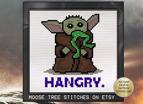 The base canvas should be covered by stitches entirely. HANGRY baby yoda eats frog, the kid, the child, star wars ...