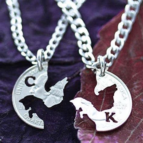 Fox And Wolf Couples Necklaces Custom Initials Bff Ts