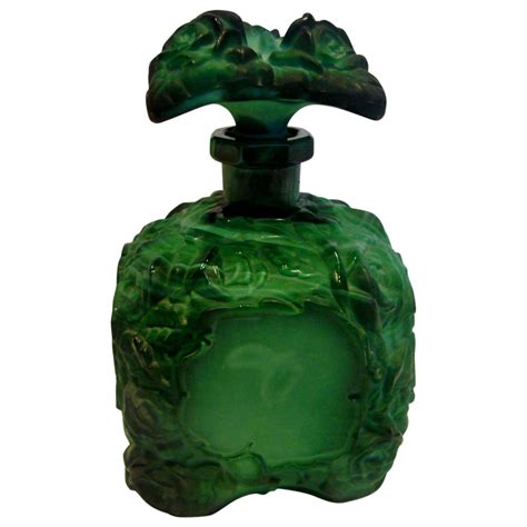 Bohemian Schlevogt Ingrid Green Art Glass Perfume Bottle W Roses C From Darcysantiquetreasures