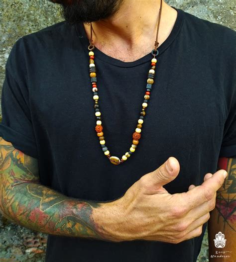 Men S Wood Bead Long Necklace For A Urban Modern Boho Hippie Style