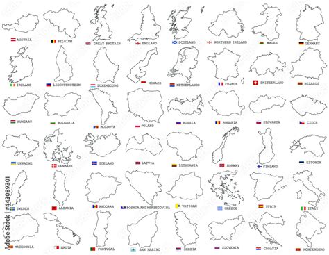 Plakat Big Vector Set Of All Europe States Countries Line Linear Thin