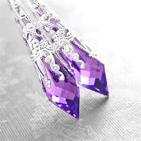 Purple Crystal Earrings Sterling Silver Swarovski Crystal Etsy