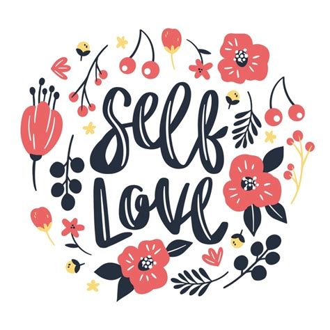 Free Vector Beautiful Self Love Lettering With Red Flowers