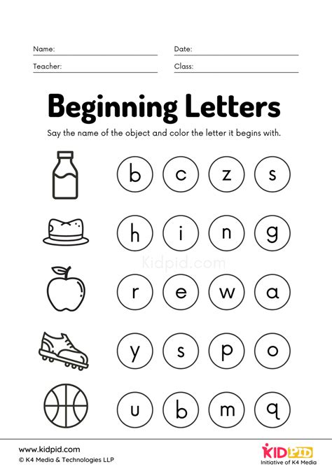 Beginning Letters Foundational Worksheet Kidpid