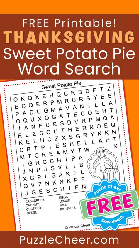 Sweet Potato Pie Thanksgiving Word Search Puzzle Cheer