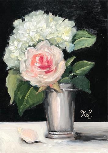 Daily Paintworks Hydrangea And Rose In Julep Cup Original Fine