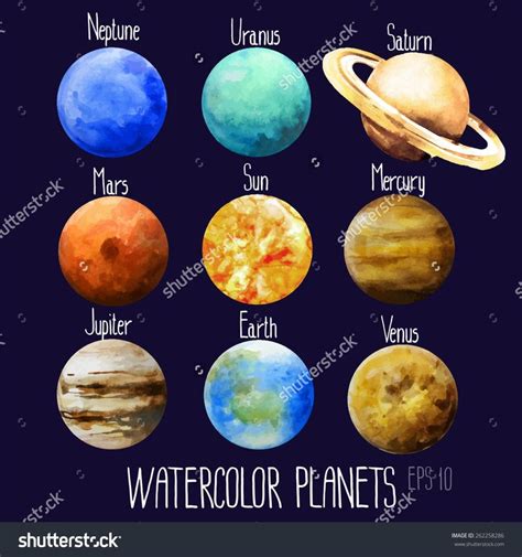 Stock Vector Watercolor Planets Sun Mercury Venus Earth