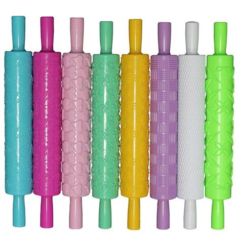 8 Piece Set Of Embossed Rolling Pins By Kurtzy Textured Non Stick