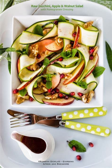 Raw Zucchini Apple And Walnut Salad With Pomegranate Dressing Walnut