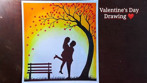 How To Draw Romantic Couple Under Love Tree Valentines Day Drawing