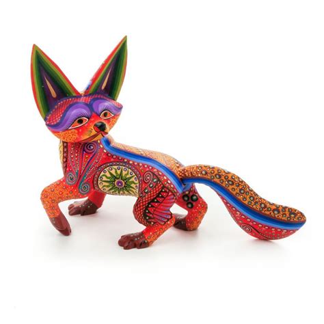 Orange Fox Oaxacan Alebrije Wood Carving Mexican Art Animal Sculpture