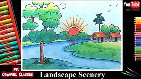 How To Draw Simple Scenery For Kids I Landscape Nature Scenery For