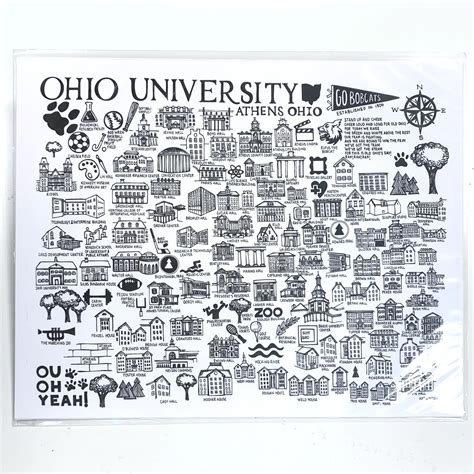 Hand Illustrated Ohio University Map State And 3rd