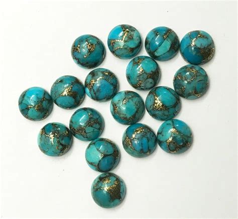 Great Natural Blue Copper Turquoise Mm To Mm Round Cabochon Loose