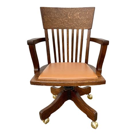 Vintage Oak Desk Chair On Casters Chairish