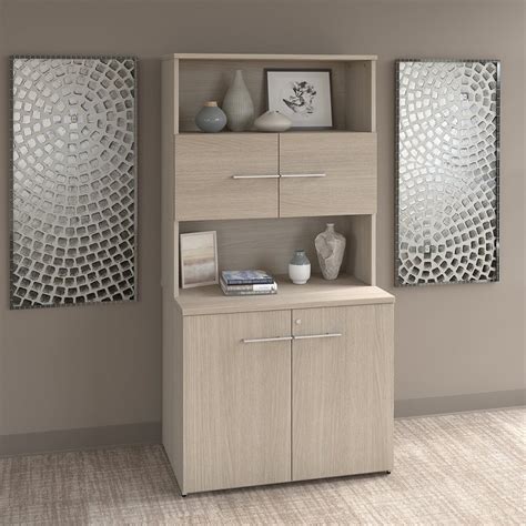 Office 500 Tall Storage Cabinet With Doors In Sand Oak Engineered