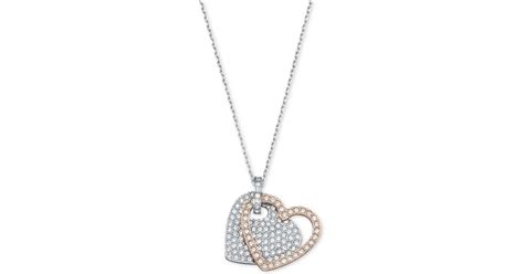 Lyst Swarovski Two Tone Crystal Pave Double Heart Pendant Necklace In