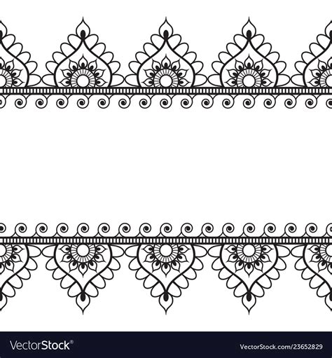 Pattern Border Elements In Indian Mehndi Style Vector Image