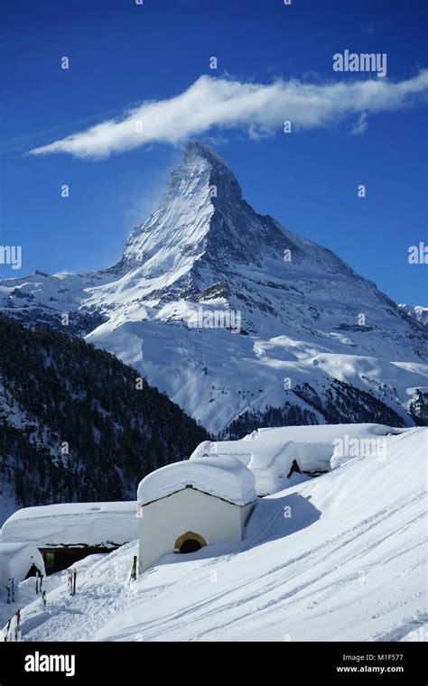 Alpine Village Findeln Below Sunnegga Zermatt With Matterhorn Winter