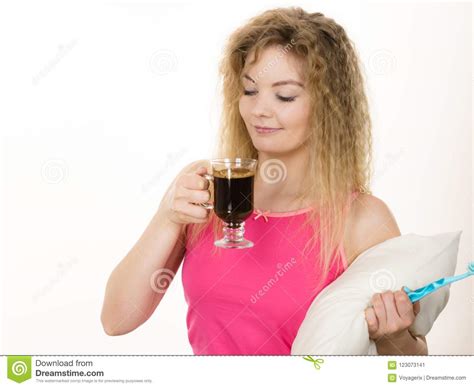 Positive Woman Drinking Her Morning Coffee Stock Image Image Of Woman