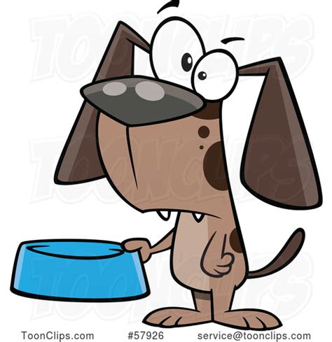 Begging Cartoon Dog Holding A Food Bowl 57926 By Ron Leishman