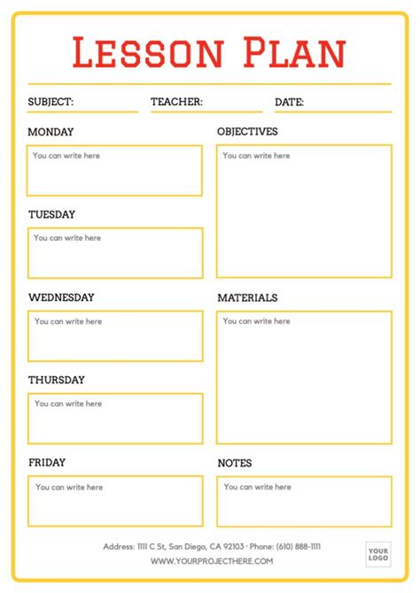Free Lesson Plan Editable Template Powerpoint