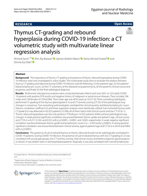 Pdf Thymus Ct Grading And Rebound Hyperplasia During Covid 19