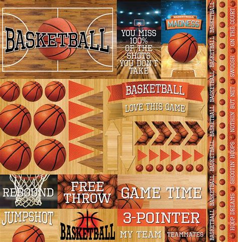 Reminisce Basketball 2 Elements Stickers Basketball Scrapbook Paper