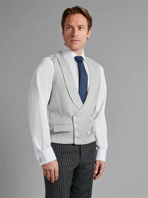 Oliver Brown Double Breasted Silk Waistcoat With Piping Grey Oliver