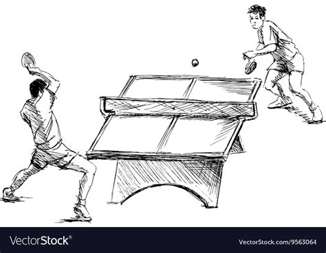 Hand Sketch Table Tennis Players Royalty Free Vector Image