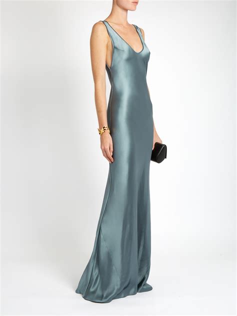 Click Here To Buy Galvan Scoop Neck Sleeveless Silk Satin Gown At