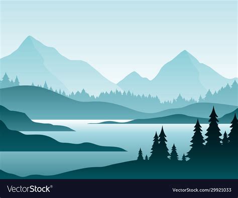 Forest Foggy Landscape Flat Royalty Free Vector Image