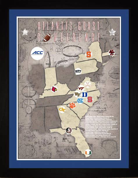 Acc College Football Stadiums Teams Location Tracking Map Etsy