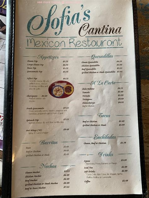 — main menu — cats and arrt gallery shop about this site contacts. Online Menu of Sofias Cantina Restaurant, Rogersville ...
