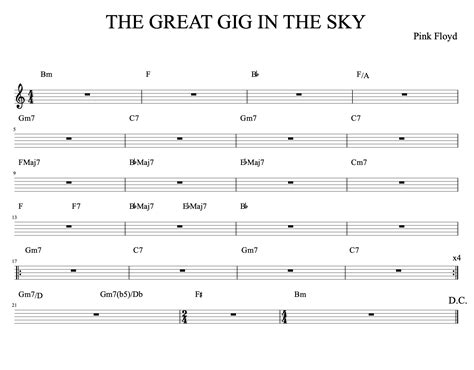 The Great Gig In The Sky Pink Floyd Complete Scores